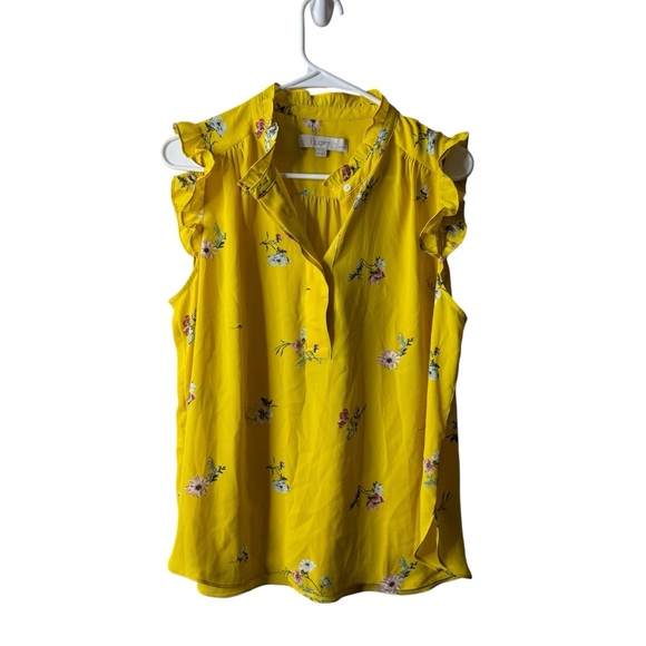 LOFT Tops - Loft Yellow Floral Ruffle Sleeveless Tank Top